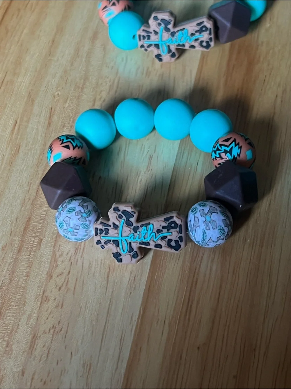 Kids Turquoise Beaded Bracelet with Faith Charm B154
